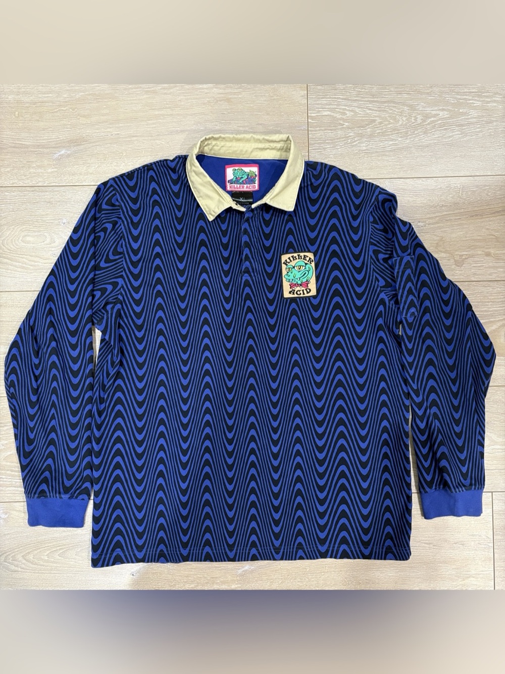 Killer Acid Paranoid Wavy Frog Patch Oversized Rugby Shirt XL